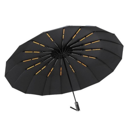 Premium Auto-Open 16 Ribs Wind Resistant Umbrella (Black)