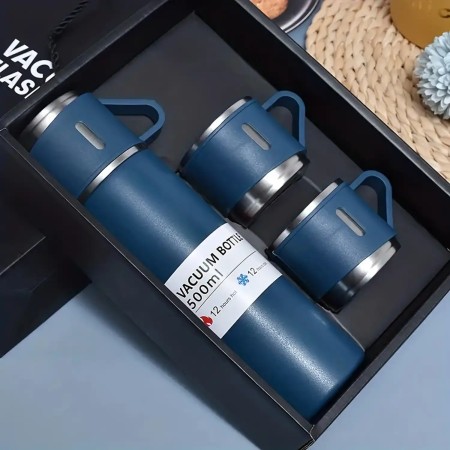 Vacuum flask and 2 cups set (500 ml Blue)